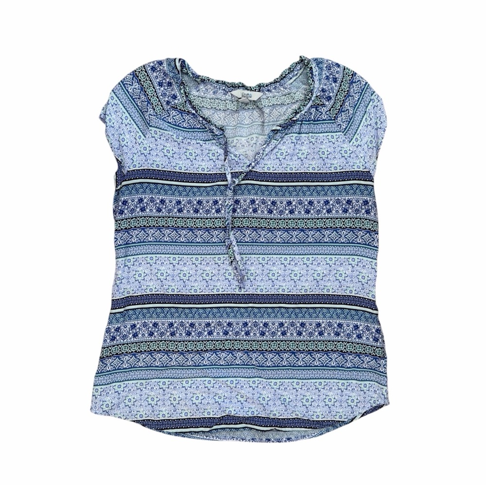 Croft & Barrow Blue & White Floral S/S Peasant Top Women Size PS
